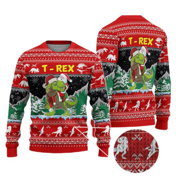 2025 Santa Riding Dinosaur Ugly Christmas Sweater