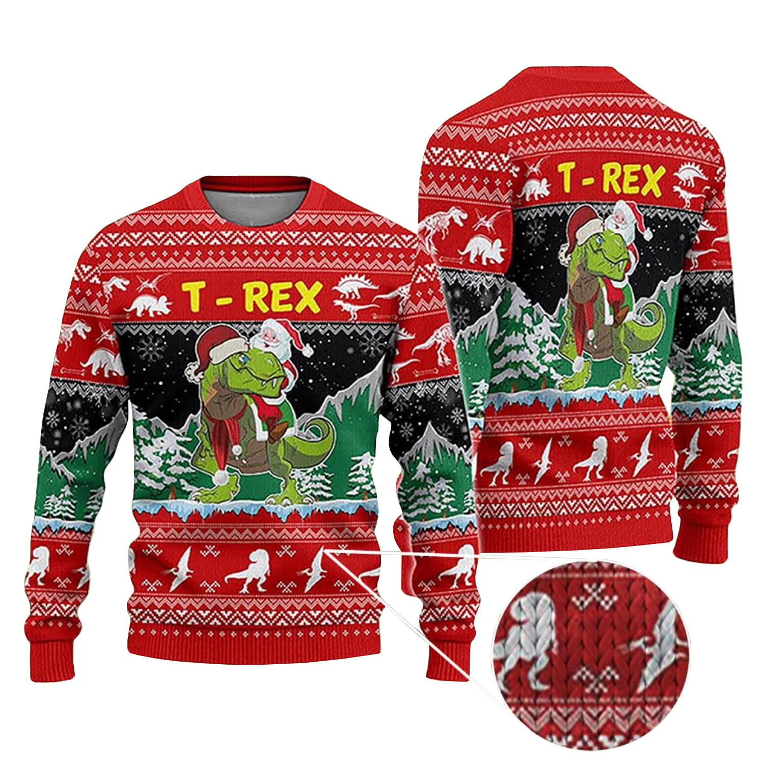 2025 Santa Riding Dinosaur Ugly Christmas Sweater 2025 Santa Riding Dinosaur Ugly Christmas Sweater