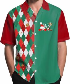 2025 Christmas Simple Reindeer and Santa Hat Hawaiian Shirt