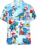 2025 Christmas Santa and Dinosaur Holiday Fun Hawaiian Shirt