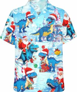 2025 Christmas Santa and Dinosaur Holiday Fun Hawaiian Shirt