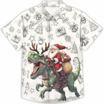 2025 Christmas Santa Claus Riding Dinosaur Hawaiian Shirt