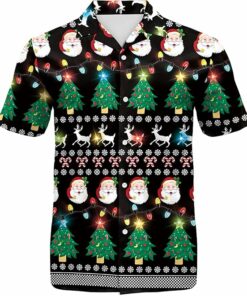 2025 Christmas Jolly Santa and Christmas Tree Hawaiian Shirt
