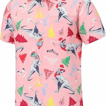 2025 Christmas Dinosaur with Santa Hat Hawaiian Shirt
