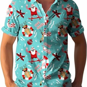 2025 Christmas Jolly Santa with Reindeer Hawaiian Shirt