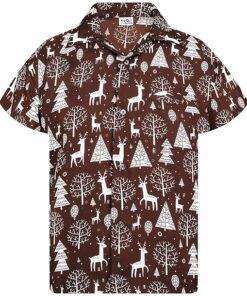 2025 Christmas Santa Tree and Reindeer Hawaiian Shirt Brown