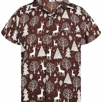 2025 Christmas Santa Tree and Reindeer Hawaiian Shirt Brown