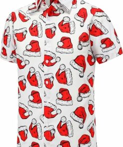 2025 Christmas Simple White Santa Hat Hawaiian Shirt