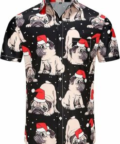2025 Christmas Tropical Dog in Santa Hat Hawaiian Shirt