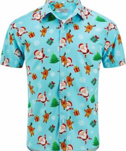 2025 Men’s Christmas Hawaiian Shirt – Santa Print Button Down Holiday Top