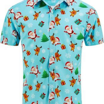 2025 Men’s Christmas Hawaiian Shirt – Santa Print Button Down Holiday Top