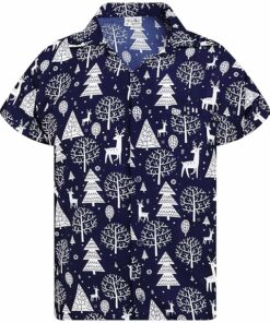 2025 Christmas Santa Tree and Reindeer Hawaiian Shirt Blue