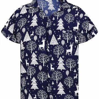 2025 Christmas Santa Tree and Reindeer Hawaiian Shirt Blue