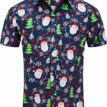 2025 Christmas Hawaiian Shirt – Santa Print Holiday Button Down