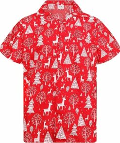 2025 Christmas Santa Tree and Reindeer Hawaiian Shirt Red