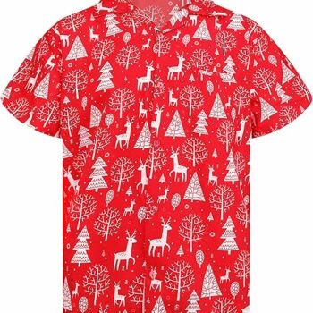 2025 Christmas Santa Tree and Reindeer Hawaiian Shirt Red