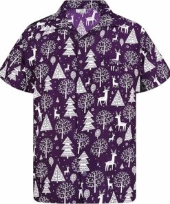2025 Christmas Santa Tree and Reindeer Hawaiian Shirt Purple