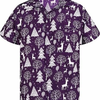 2025 Christmas Santa Tree and Reindeer Hawaiian Shirt Purple