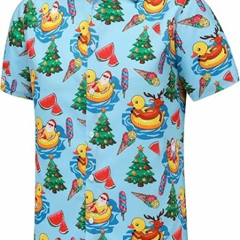 2025 Christmas Santa Relaxing on Duck Float Hawaiian Shirt