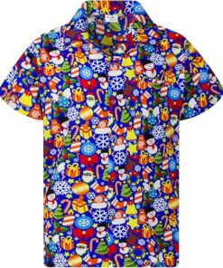 2025 Christmas Holiday Icons Hawaiian Shirt Blue