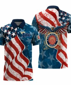Miller Lite American Eagle Flag Polo Shirt