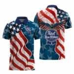 Pabst Blue Ribbon American Eagle Flag Polo Shirt