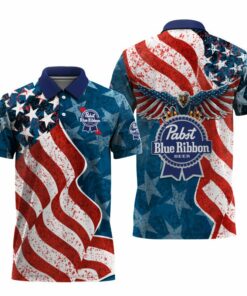 Pabst Blue Ribbon American Eagle Flag Polo Shirt