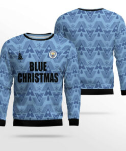 Blue Manchester City Retro Ugly Christmas Sweater