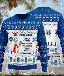 Bud Light Cat Hat Will Drink Everywhere Ugly Sweater