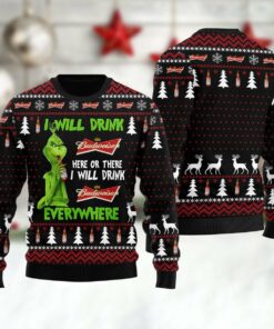 Budweiser Grinch Will Drink Everywhere Ugly Sweater