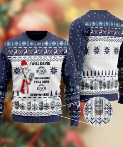 Busch Latte Cat Hat Will Drink Everywhere Ugly Christmas Sweater