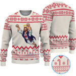 Candy Cream and Red Super Jesus Ugly Christmas Sweater