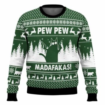 Cat Pew Pew Ugly Christmas Sweater