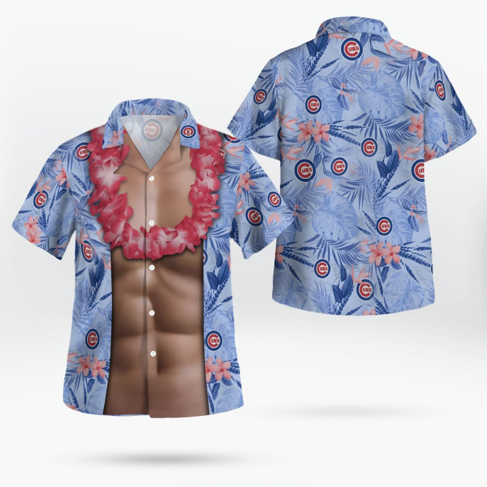 Chicago Cubs Chest Illusion Blue Aloha Hawaiian Shirt