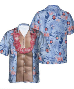 Chicago Cubs Chest Illusion Blue Aloha Pocket Hawaiian Shirt