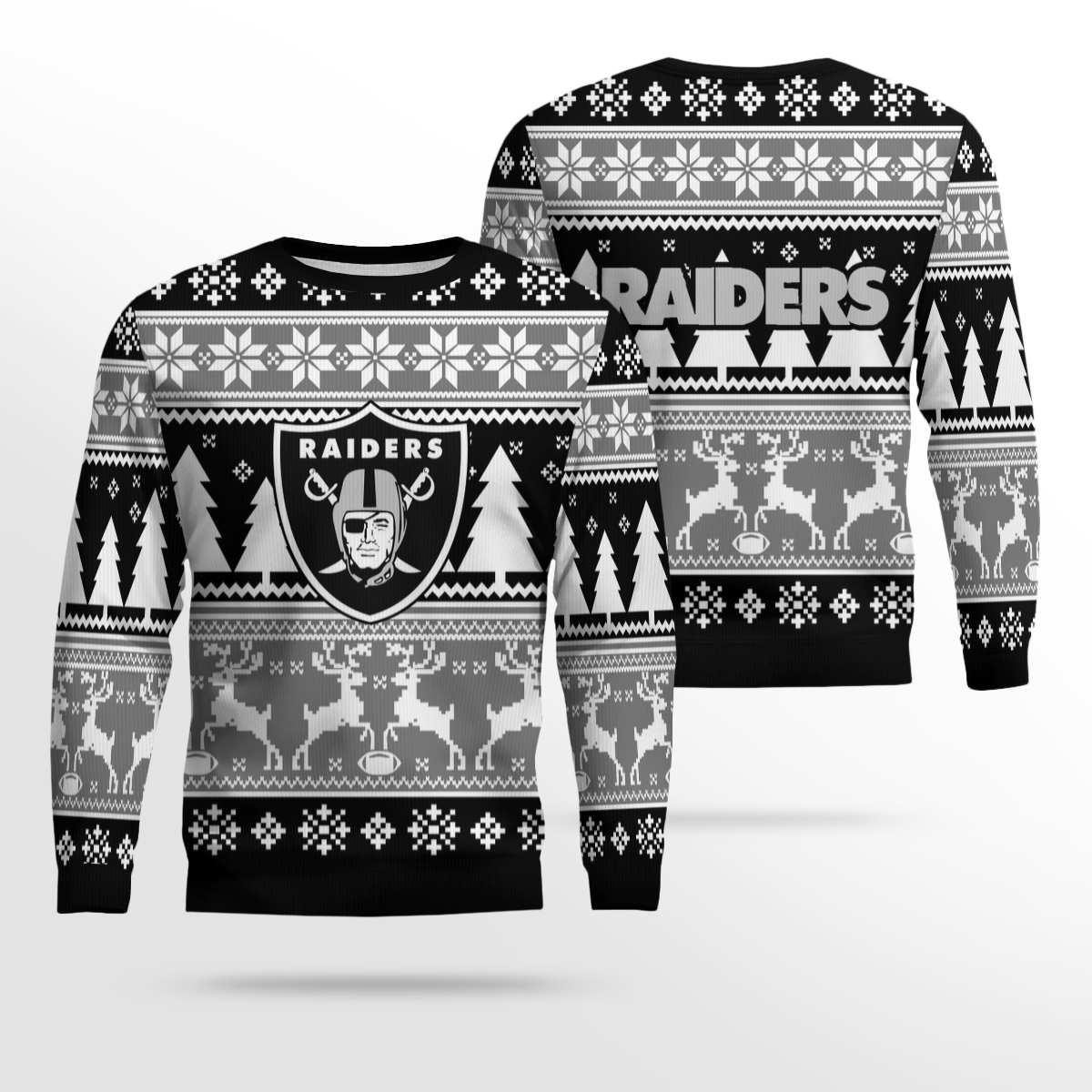 Christmas Raiders Reindeer Football Ugly Sweater MU 2025 Christmas Raiders Reindeer Football Ugly Sweater