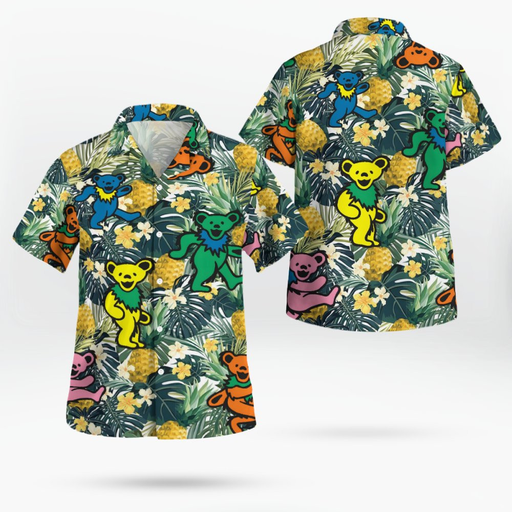 Dancing Bears Pineapple Tropical Forest Grateful Dead Hawaiian Shirt