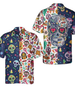 Dia De Los Muertos Mexican Skulls Flower Hawaiian Shirt