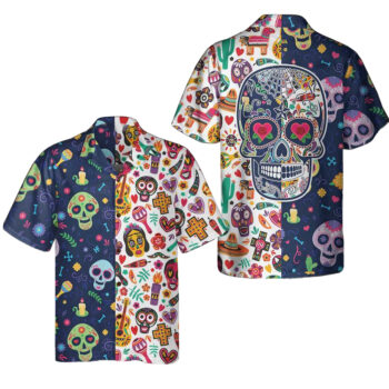 Dia De Los Muertos Mexican Skulls Flower Hawaiian Shirt