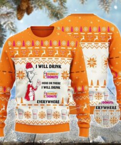 Dunkin Donuts Cat Hat Will Drink Everywhere Ugly Sweater