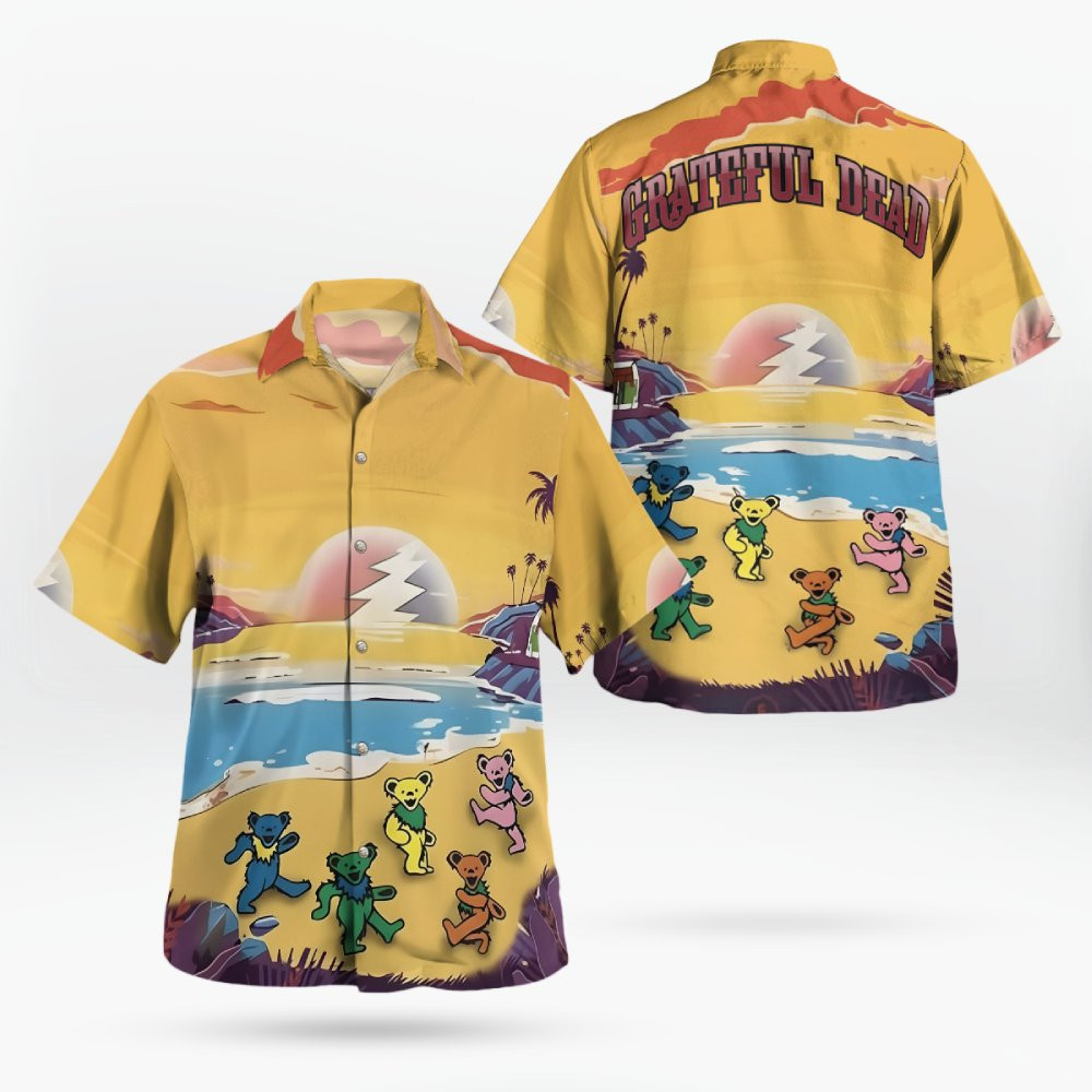 Grateful Dead Dancing Bear On The Beach Hawaiian Shirt