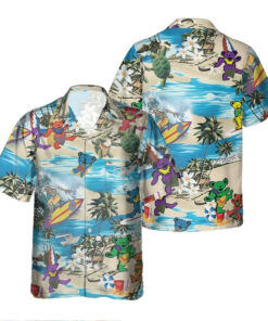 Grateful Dead Dancing Bears Color Pocket Hawaiian Shirt