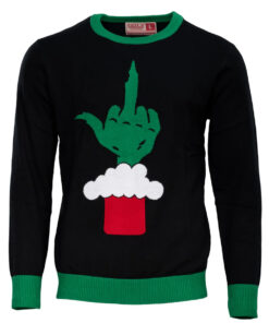 Green Cartoon Monster Middle Finger Adult Ugly Christmas Sweater