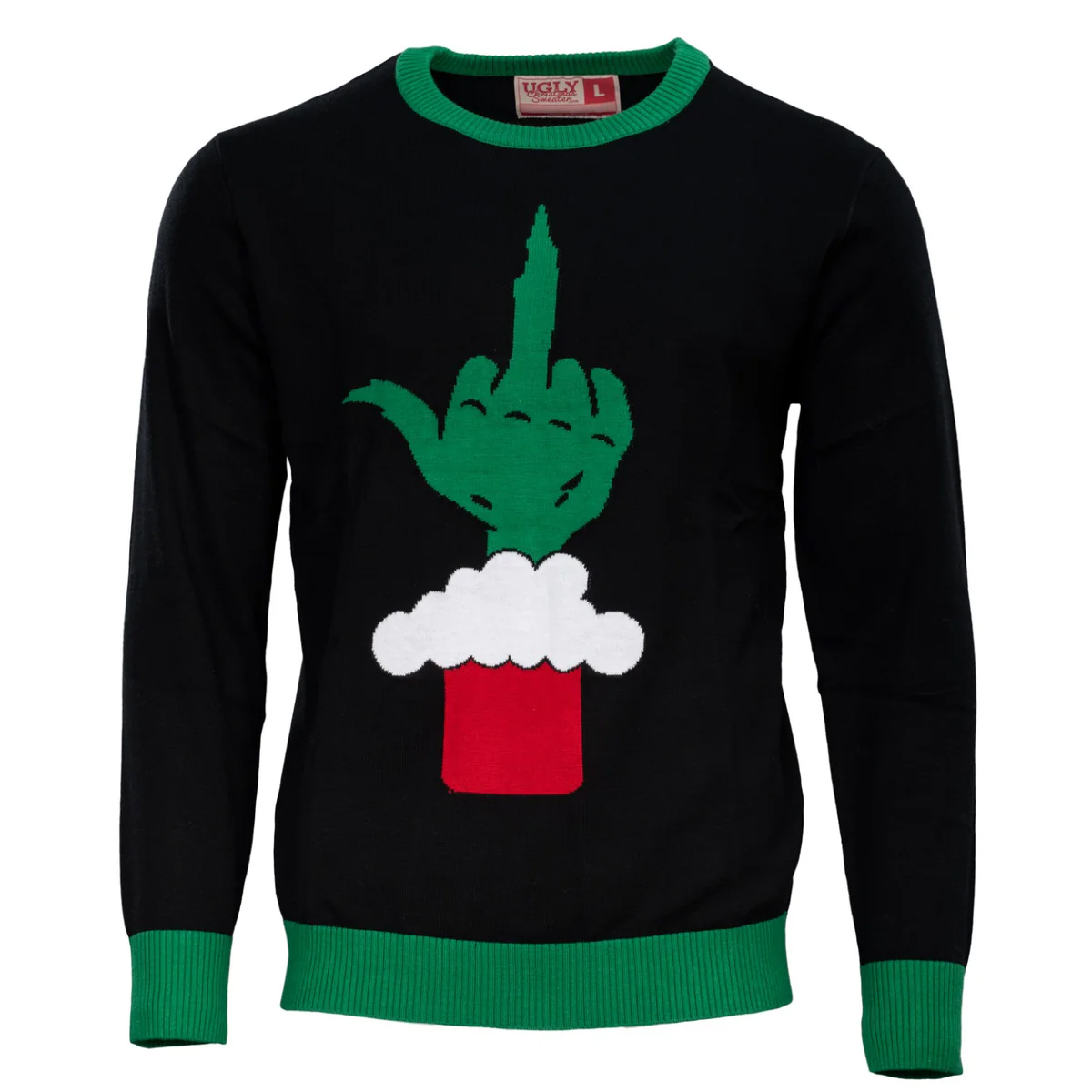 Green Cartoon Monster Middle Finger Adult Ugly Christmas Sweater Green Cartoon Monster Middle Finger Adult Ugly Christmas Sweater