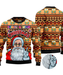 Hippie Santa Claus Peace And Love Ugly Christmas Sweater