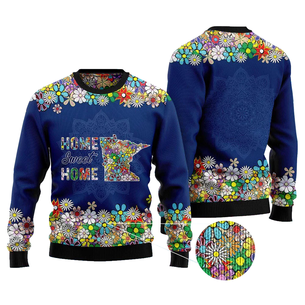 Home Sweet Home Minnesota Flower Ugly Christmas Sweater Home Sweet Home Minnesota Flower Ugly Christmas Sweater
