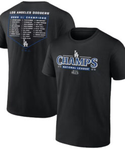 Los Angeles Dodgers Black 2025 National League Champions Bloop Single Roster T-Shirt