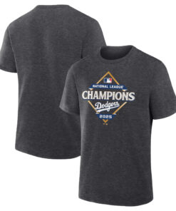 Los Angeles Dodgers Heather Charcoal 2025 National League Champions Locker Room T-Shirt