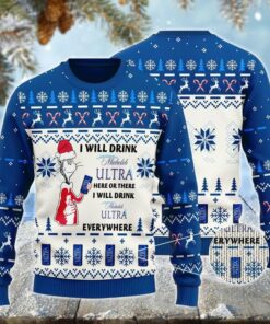 Michelob Ultra Cat Hat Will Drink Everywhere Ugly Sweater