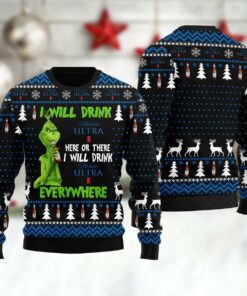Michelob Ultra Grinch Will Drink Everywhere Ugly Sweater